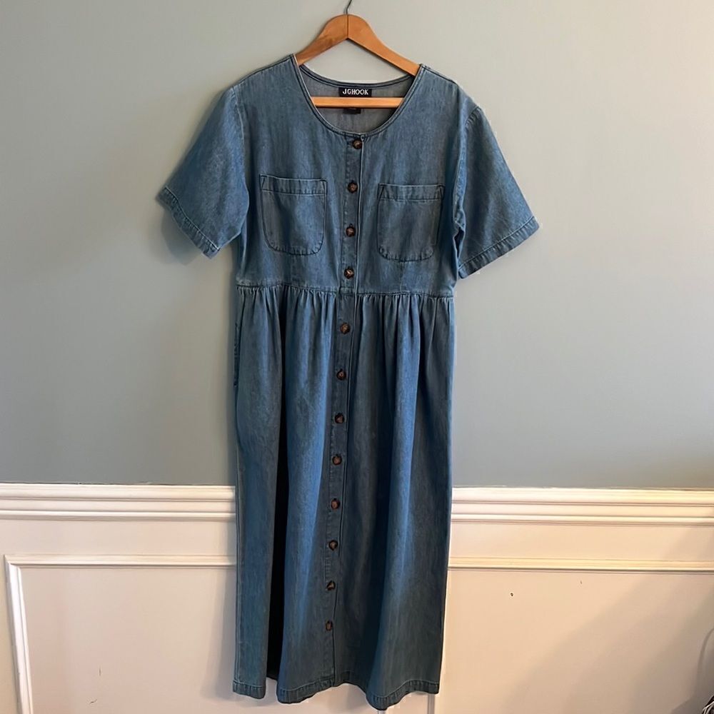 Women’s size 8 Vintage shirt sleeved Denim Dress 100% cotton prairie core - Picture 2 of 14